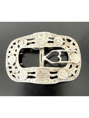 Antique German 800 Marked Silver 4 X 3 Belt Sash Open Work Floral C 1900